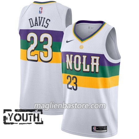 Maglia NBA New Orleans Pelicans Anthony Davis 23 2018-19 Nike City Edition Bianco Swingman - Bambino